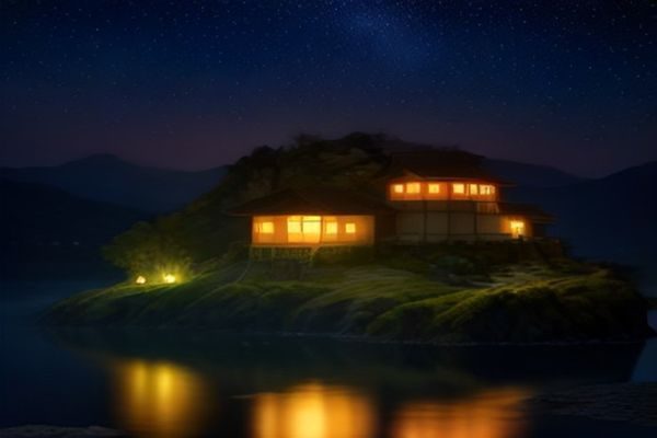 夜色ai生成的古风水墨风格山水画，远山云雾缭绕，前景竹林清幽，笔触细腻意境悠远